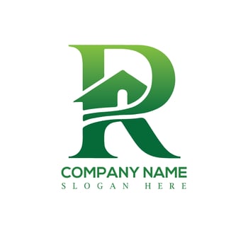 Elegant Green 'R' Logo with House Symbol for Real Estate Company vector