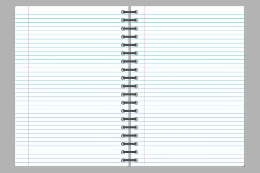 Open spiral notebook with blank lined pages illustration vector