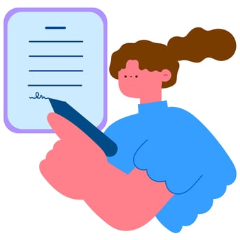 Businesswoman signing a contract on a tablet, digital agreement concept flat illustration vector