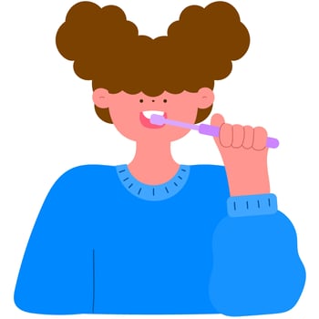 happy girl brushing her teeth, dental hygiene and oral care flat illustration vector