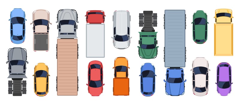 Top view of various cars and trucks vector