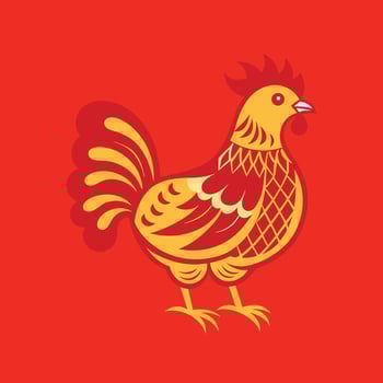 Chinese Zodiac Rooster Illustration, Traditional Red and Gold Design for Lunar New Year, Asian Festival, Good Luck Symbol, and Cultural Celebration Art vector