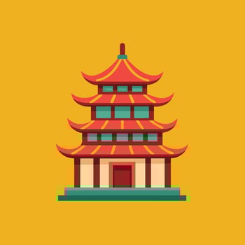 Traditional Asian Pagoda Illustration, Colorful Chinese Temple Building, Ancient Architecture Clipart, Cultural Landmark Design, Isolated Art for Travel and Tourism vector