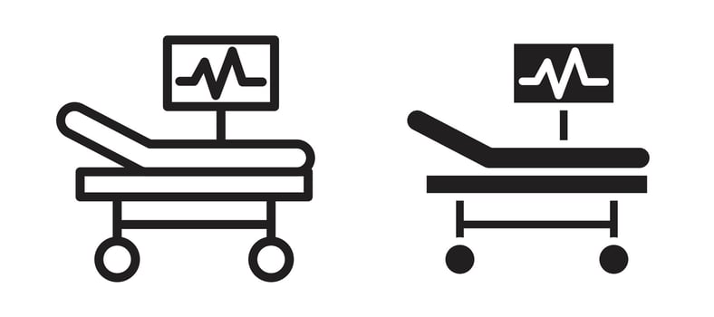 Hospital bed icon in black modern and lines and solid vector