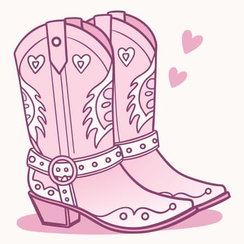 Cute Pink Cowboy Boots with Hearts and Decorative Patterns, Romantic Western Style Illustration for Valentines Day, Country Fashion, Greeting Card, Nursery Art vector