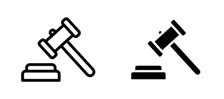 Gavel icon in black modern and lines and solid vector