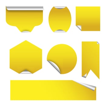 Set of yellow stickers with curled corners illustration. vector