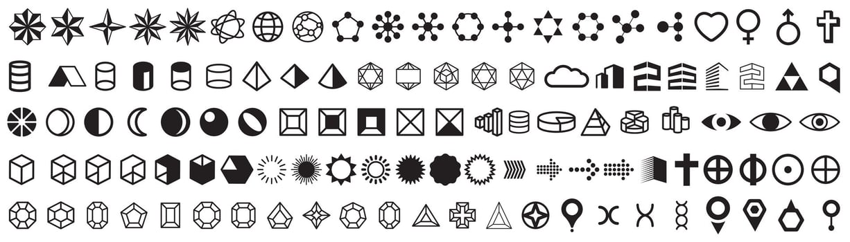 Isolated black set of abstract shapes. Abstract geometric shapes and icons. Collection modern contemporary figure. Design aesthetic. vector