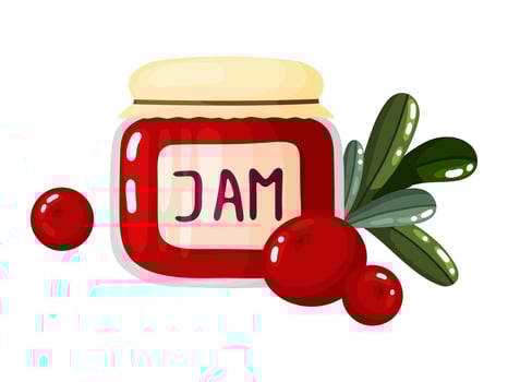 Jam Jar with Cranberries and Foliage Illustration vector