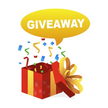 Giveaway gift box with confetti and ribbon, illustration vector