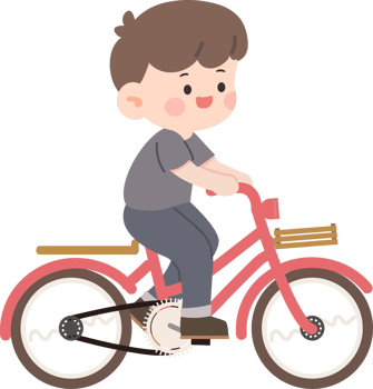 A boy riding a bike with a basket on the back png