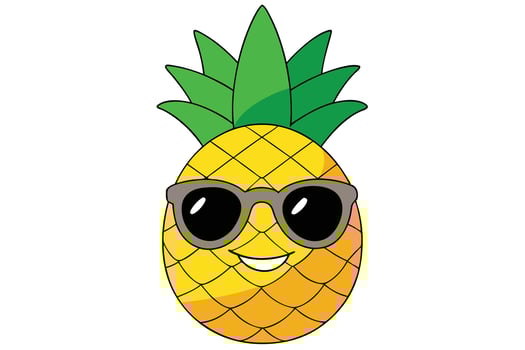 Cool Pineapple Cartoon Character with Sunglasses, Smiling Tropical Fruit Illustration for Summer, Kids, Logo, Sticker, T-shirt, and Fun Graphic Design vector