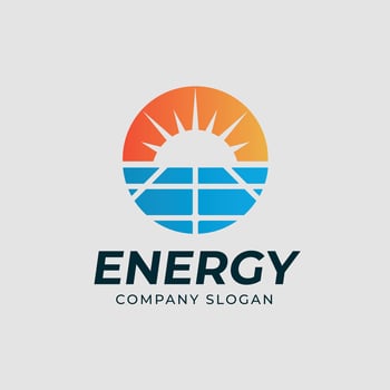 Solar Energy Logo Design. Sun and Panel Symbol In Clean Modern Line Style For Eco Branding. vector