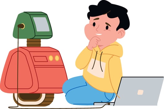 Boy with Robot and Laptop vector