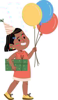 Girl with Birthday Balloons and Gift vector