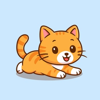 Cute cat lay down cartoon icon illustration. animal nature icon concept vector