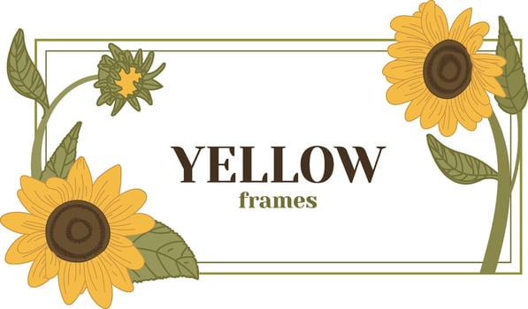 Rectangle Sunflower Floral Frame with Leaves vector