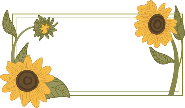 Rectangle Sunflower Natural Frame with Leaves vector