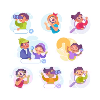 Kids exploring with magnifying glasses vector