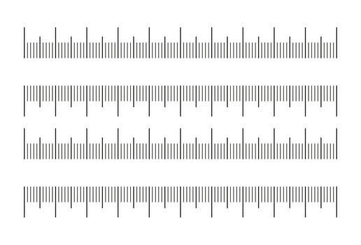 Measuring charts with 10 centimeters set. Ruler scale without numbers, ten cm. Length measurement math, distance, height, sewing tool, template. Graphic thin outline illustration. vector