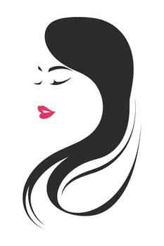 Beautiful woman face with long hair and red lips vector