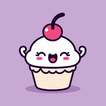 A cartoon cupcake with a cherry on top vector