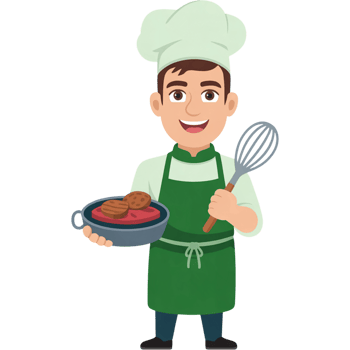 Male Chef with Green Apron Holding Whisk png