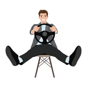 Cartoon man driving a steering wheel vector