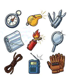Outdoor adventure tools and safety equipment vector