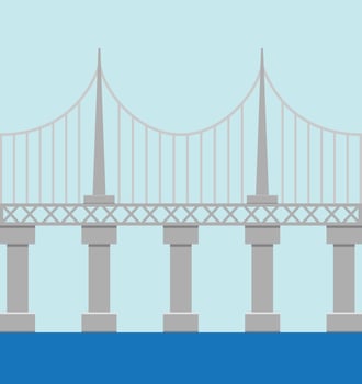 A simple drawing for a bridge above river, concrete and steel bridge, stone bridge, engineering element, suitable for educational content and kids books, can be used for posters and social media posts vector