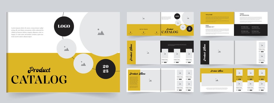 Minimal A4 landscape product catalog design for your business 12 pages layout vector