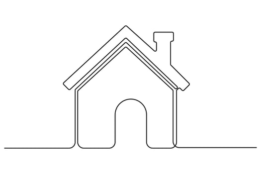 Minimal one line house facade outline with chimney in clean architectural drawing vector