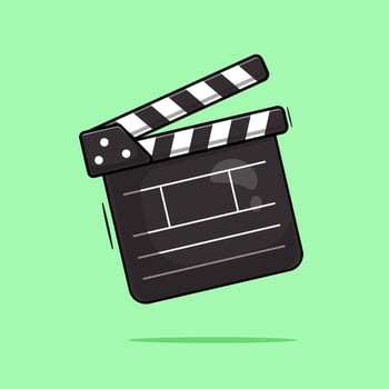 Illustration cartoon of cute black movie, cinema, film clapper board with simple style concept design. Producer director cut board used for movie tools equipment vector