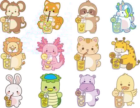 Cartoon animals with drinks vector