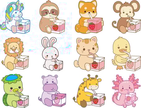 Adorable animals with juice boxes vector