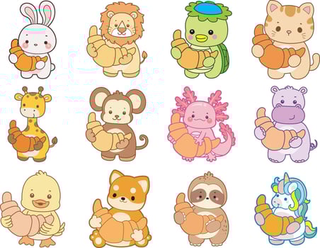 Cartoon animals with croissants vector