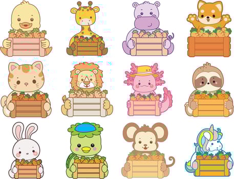 Colorful animals with crates of carrots vector