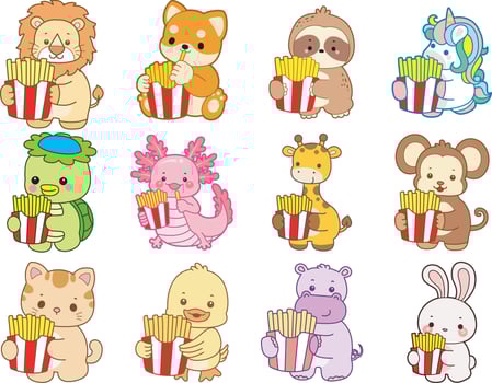 Cute animals with popcorn snacks vector