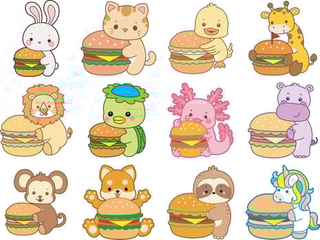 Animals with burgers illustration vector