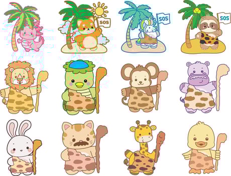 Cartoon animals in cave outfits vector