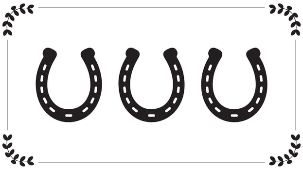 Three horseshoes in a frame with a white background vector