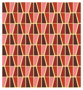 A geometric pattern of hexagons in shades of red, pink, and brown, outlined in a light yellow, creating a vibrant, appealing surface design. vector