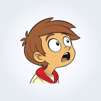 An illustration of a boy's shocked face with brown hair vector