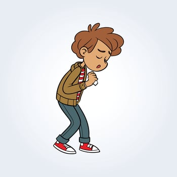 An illustration of a boy coughing and wearing a brown sweater vector