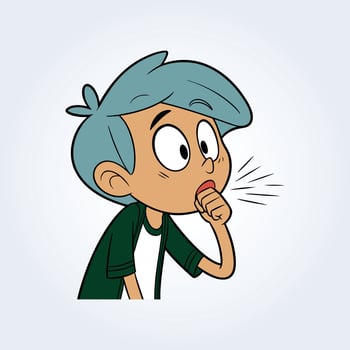 An illustration of a boy coughing and wearing a green shirt vector