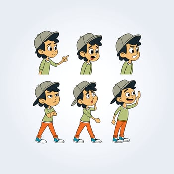 Cartoon boy showing various expressions vector
