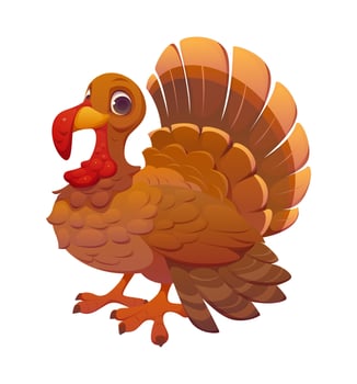 Cartoon turkey character with vivid brown feathers vector