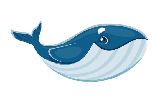 Cartoon whale, ocean animal happy character vector