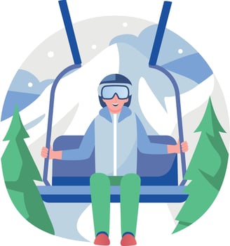 Ski lift with smiling skier vector