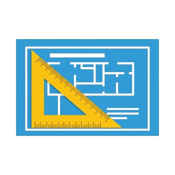 Architectural Blueprint with Yellow Triangle Ruler. vector
